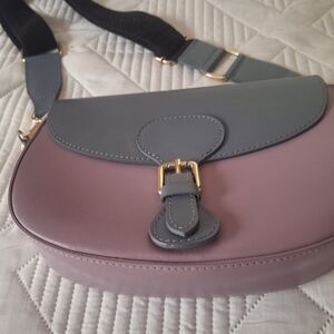 Gray And Orchid Pink Valentina Fiore Italian Leatherflap Over Crossbody Bag